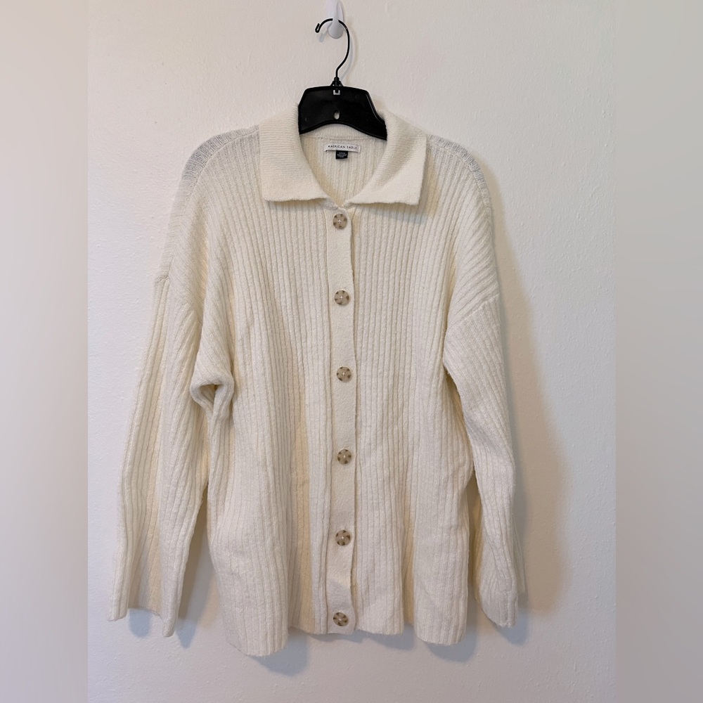 White button down sweater